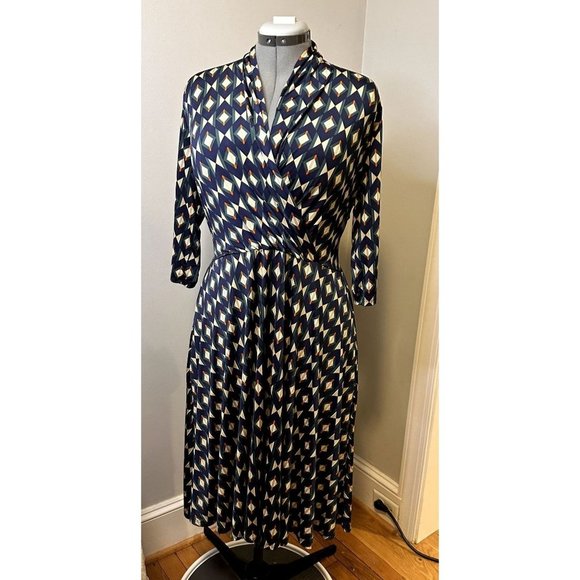 Audrey Whitmore Greenwhich Elbow Sleeve Wrap Dress geometric Print size 2x EUC - Picture 3 of 16